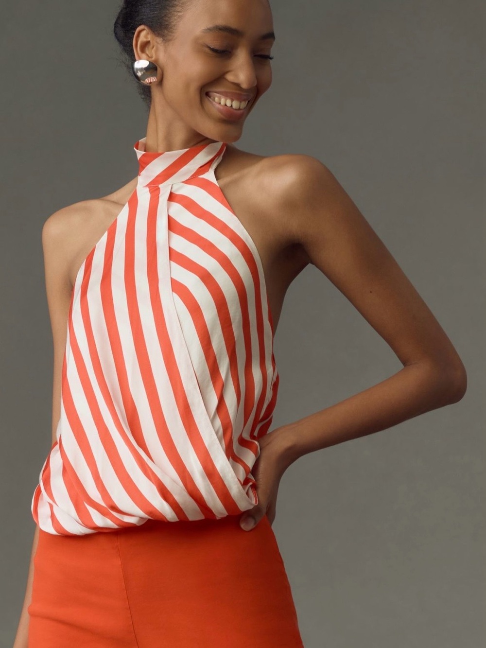 Maeve Red and White Striped halter top